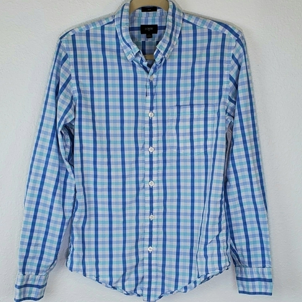 J. CREW SLIM FIT Blue & White Long-Sleeve Shirt, S